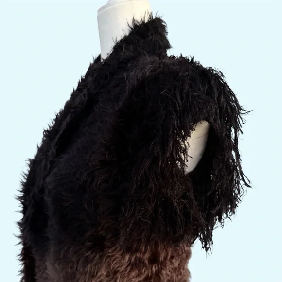 Ethyl Faux Fur Black and Brown Ombré Open Front Cardigan Sweater Vest, Women’s M - Picture 5 of 7